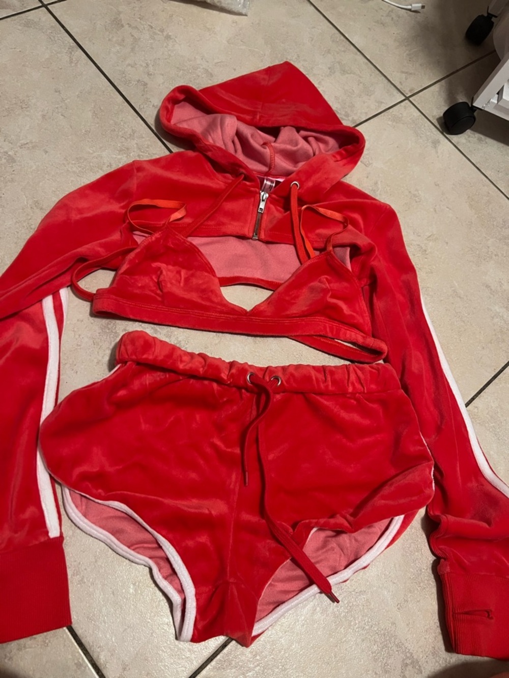 Dolls Kill Y2K Sugar Thrillz 3-Piece Hoodie Set - Crop Top, Hoodie & Shorts